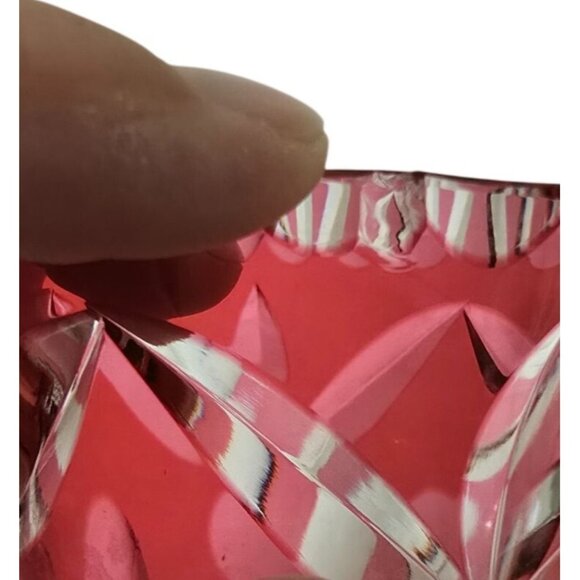 7" Crystal Vase Cranberry cut to Clear Floral Geometric Design - Picture 8 of 8